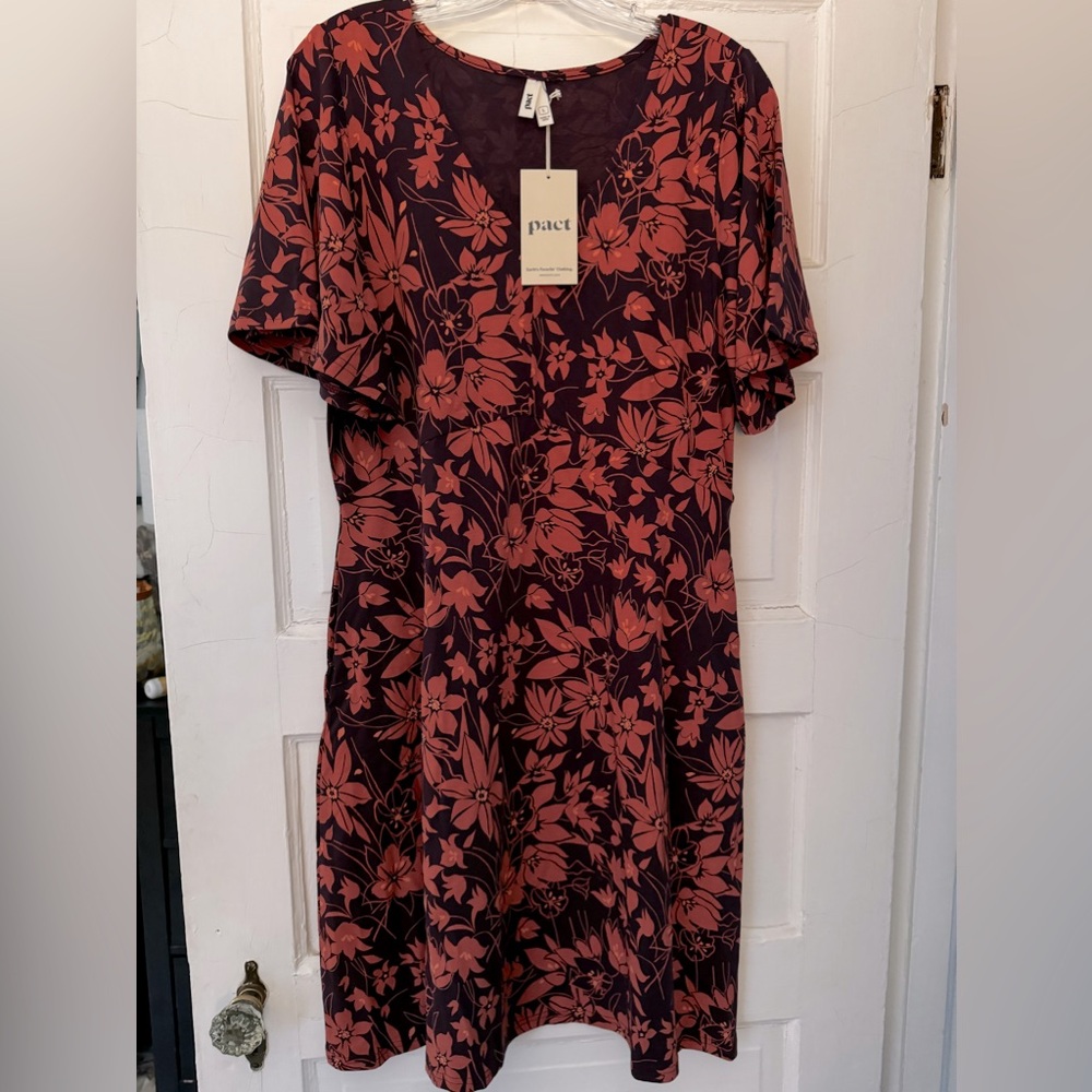 Pact Women's Plum Botanical Fit & Flare Easy Dress size large